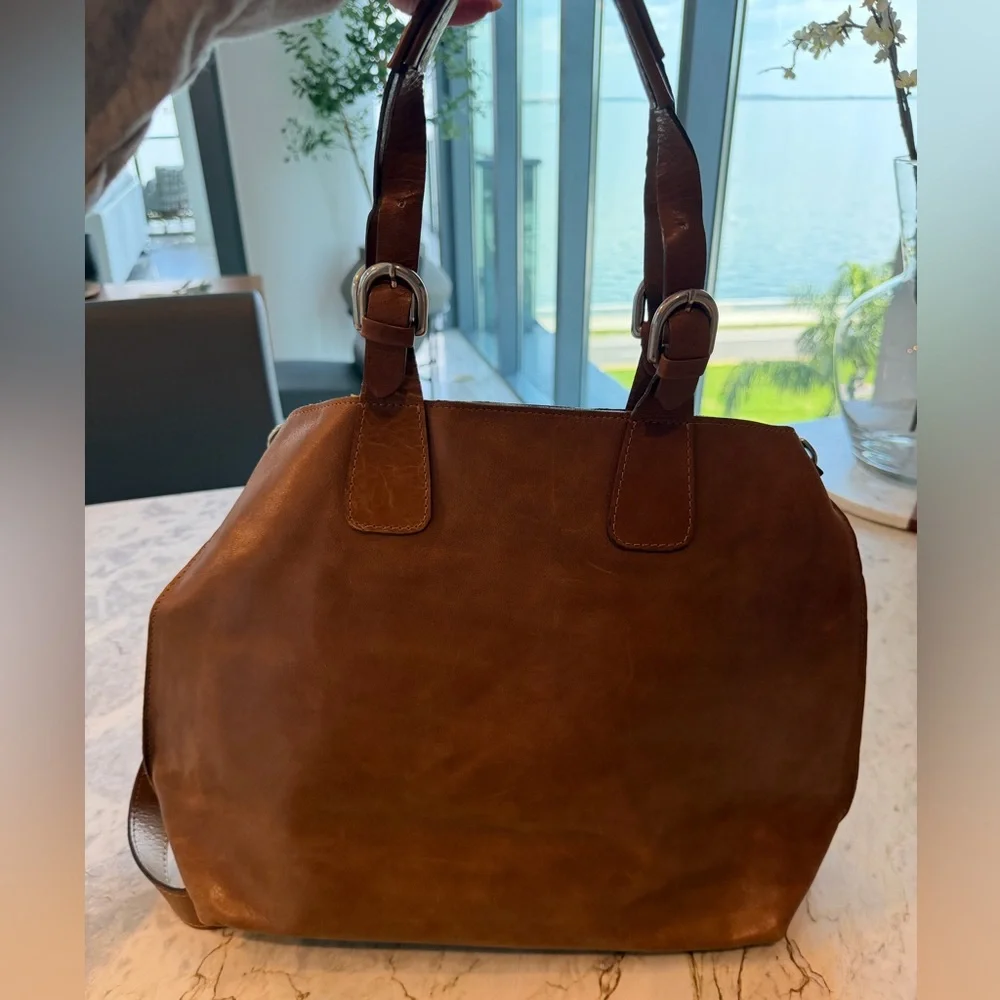 Classic Italian Brown Leather Tote/ Crossbody Bag